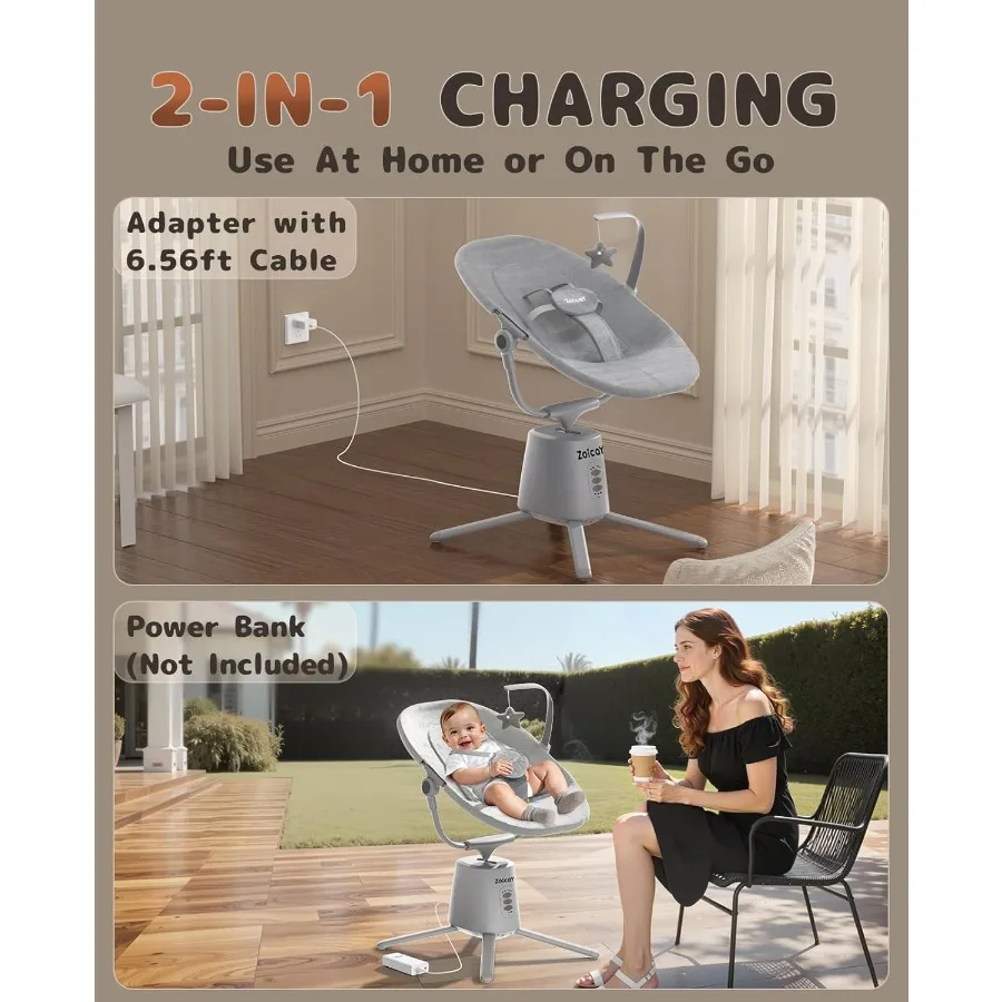 Lichtgewicht babyschommel voor baby's met 3 modi, 5 snelheden, BT-compatibele app, afstandsbediening, elektrische schommel, 6 slaapliedjes en 3 T