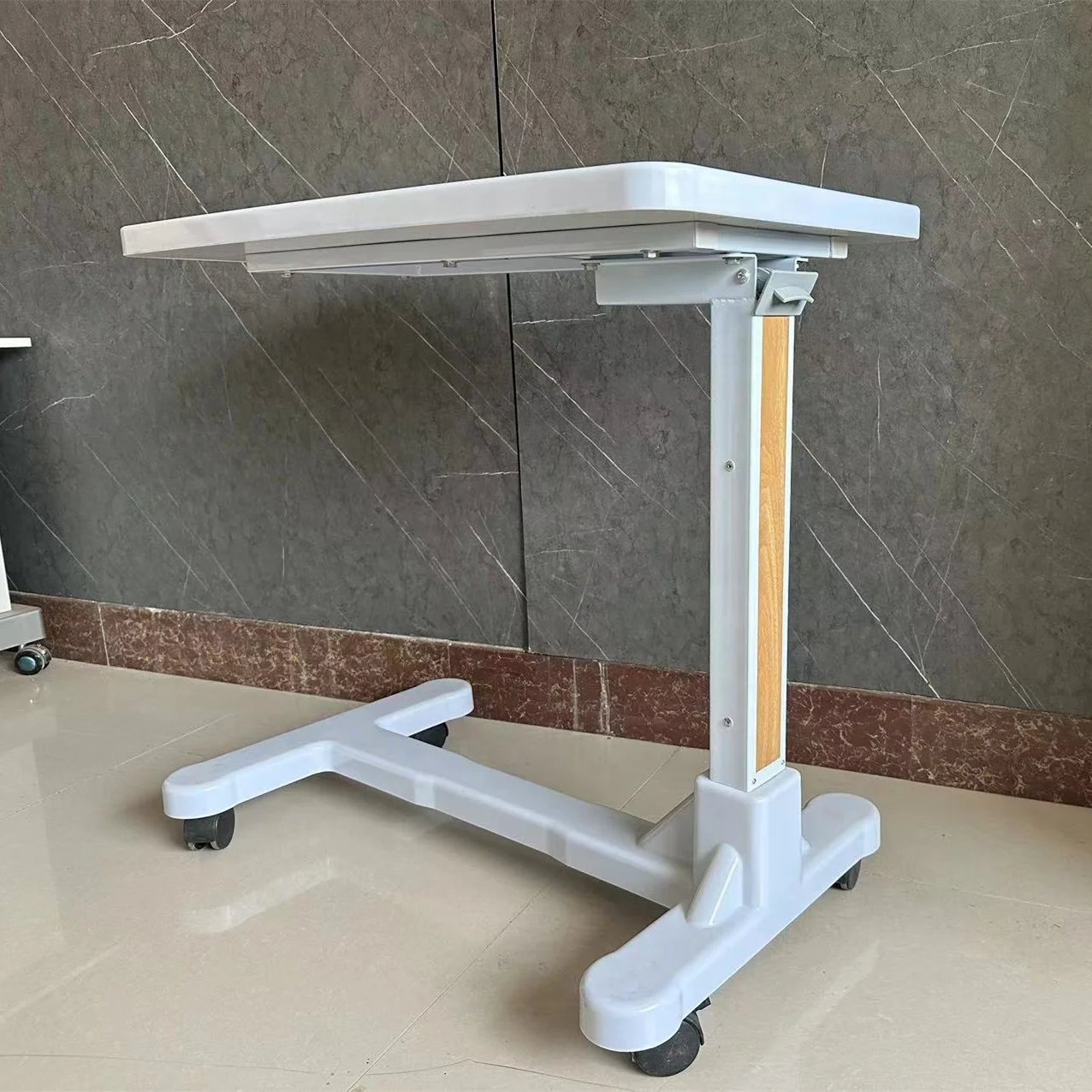 Stolik do karmienia pacjenta, mobilny, z regulacją wysokości, przy łóżku, z tworzywa ABS, szpitalny stolik nad łóżko z kółkami.