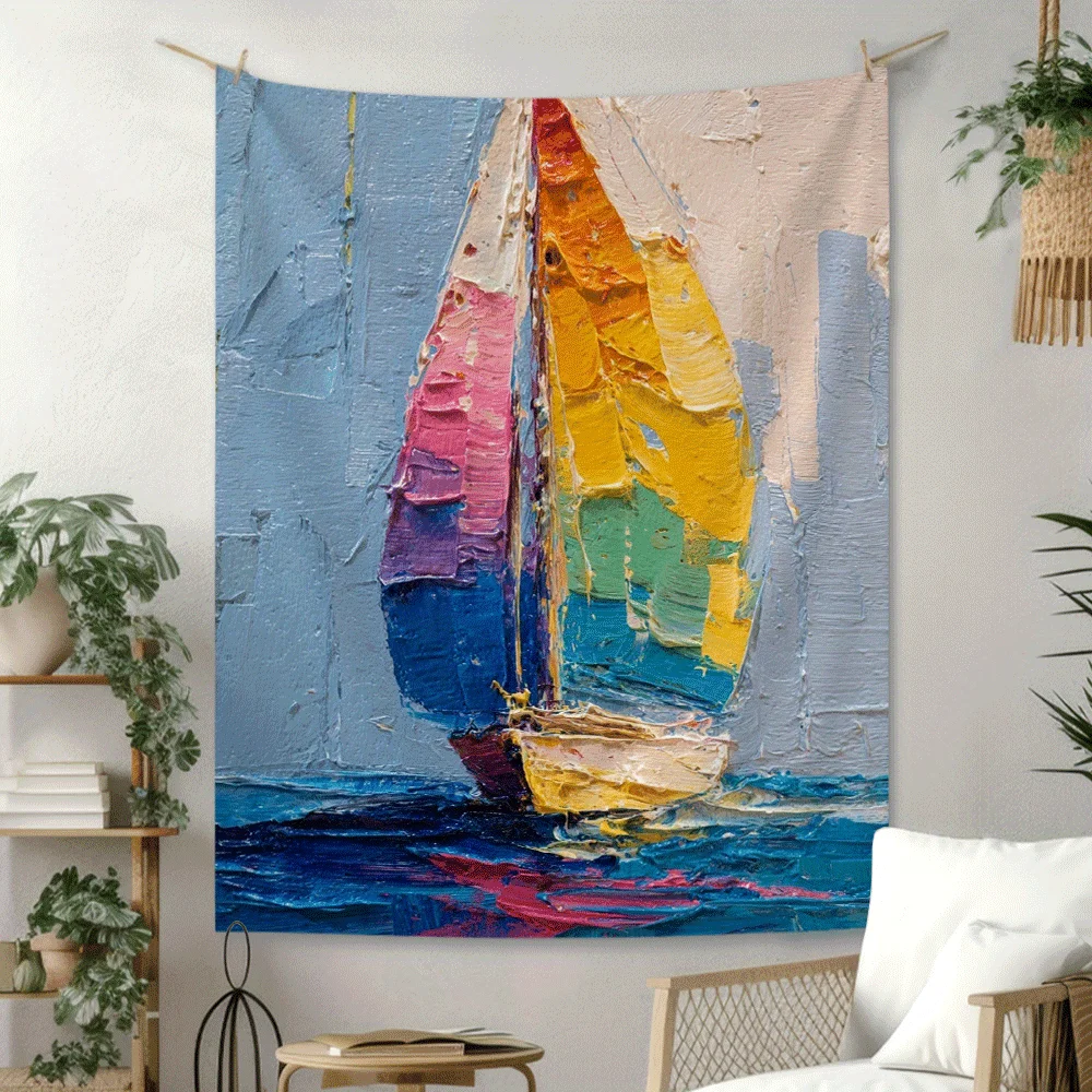 Ocean sailing boat pattern Digital printing polyester wall tapestry suitable for use in living rooms bedrooms offices bars party