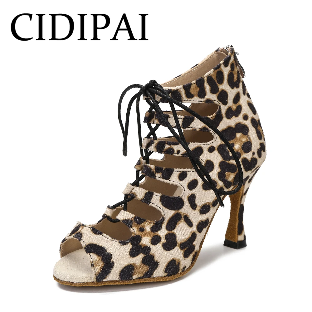 女性のラテンダンスシューズヒョウ柄フィッシュマウスタンゴポールダンスブーツ社交パーティーシューズ屋内と屋外カスタマイズ可能