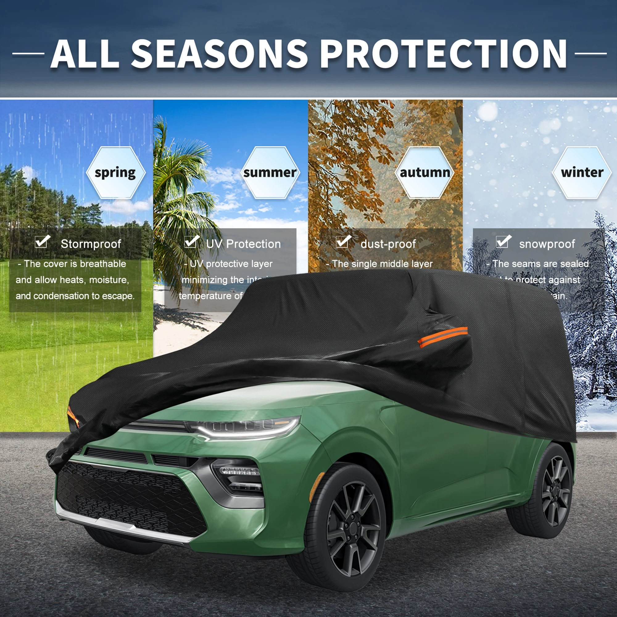 

Uxcell Car Cover for Kia Soul Aluminum Film Outdoor Waterproof Sun Rain Snow Hail Protection with Driver Door Zipper