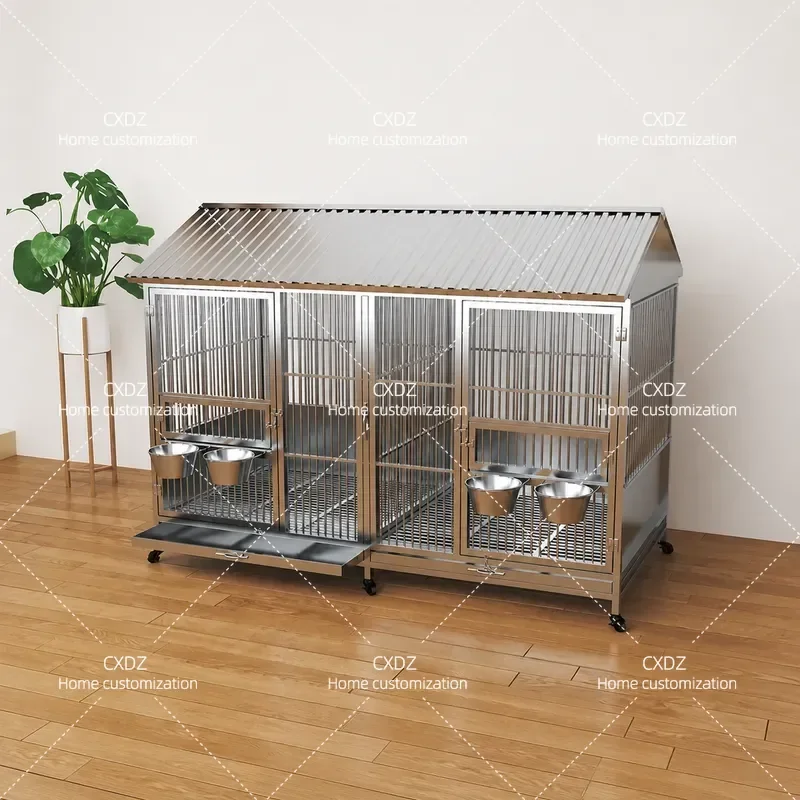 Large Stainless Steel Dog Cage Outdoor Weatherproof Insulated Kennel for Medium to Large Dogs Rainproof Heat Resistant Pet