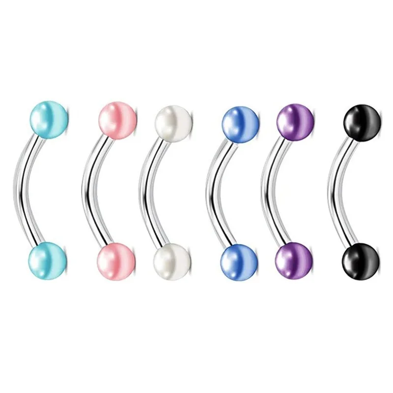 6pcs 16G Stainless Steel Rook Daith Earrings Belly Lip Ring Eyebrow Studs Cartilage Tragus Cubic Zirconia Barbell Body Piercing