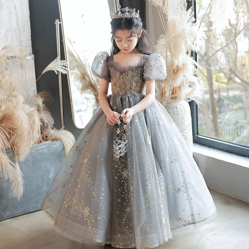 Girls' formal Kids Dresses children's performance flower wedding flower girls long princess sequin mesh dress