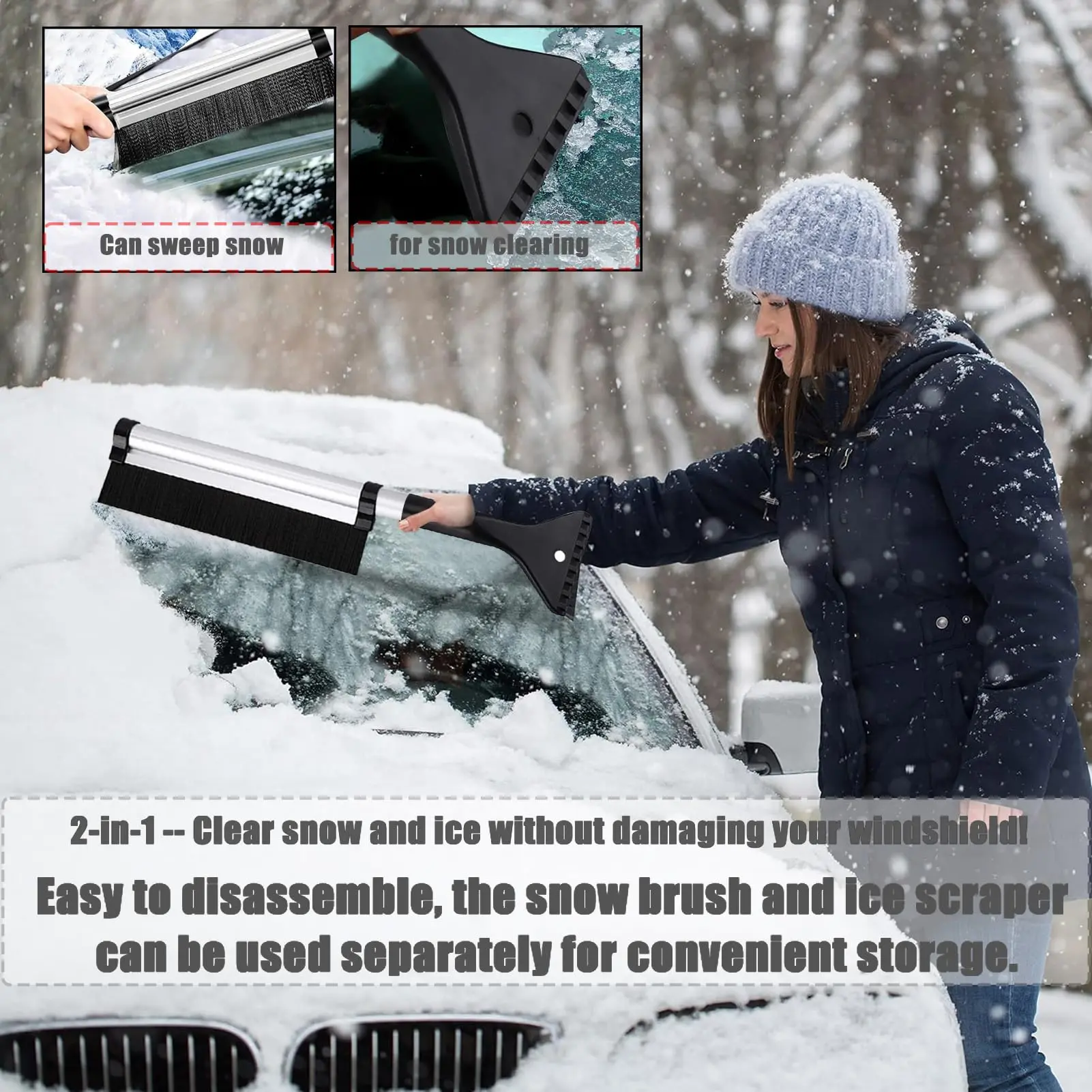 Car Snow Removal Brush Baby Kim 2 in 1 Retractable Car Snow Brush Ice Scraper Windshield Scraper Winter Snow Removal Shovel Tool