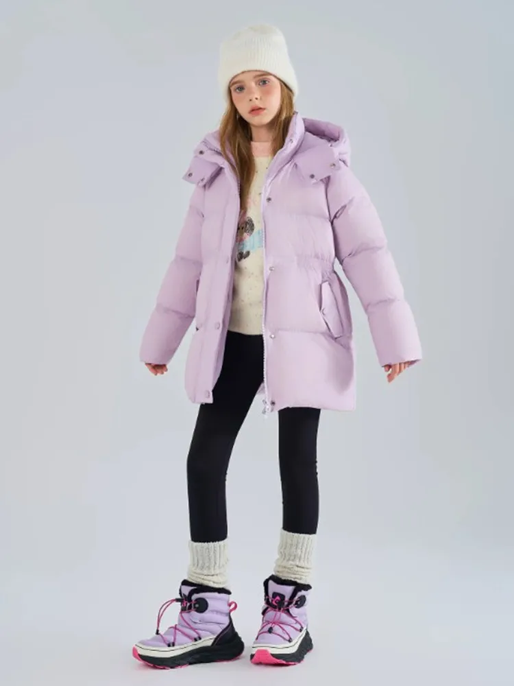 Mädchen Kapuzen-Pufferjacke, Winter, warm, dick, Parka, Kinderjacke mit Kordelzug in der Taille, Daunen-Baumwolljacke, Kinder-Oberbekleidung, Lila, A5115 – Detail 3
