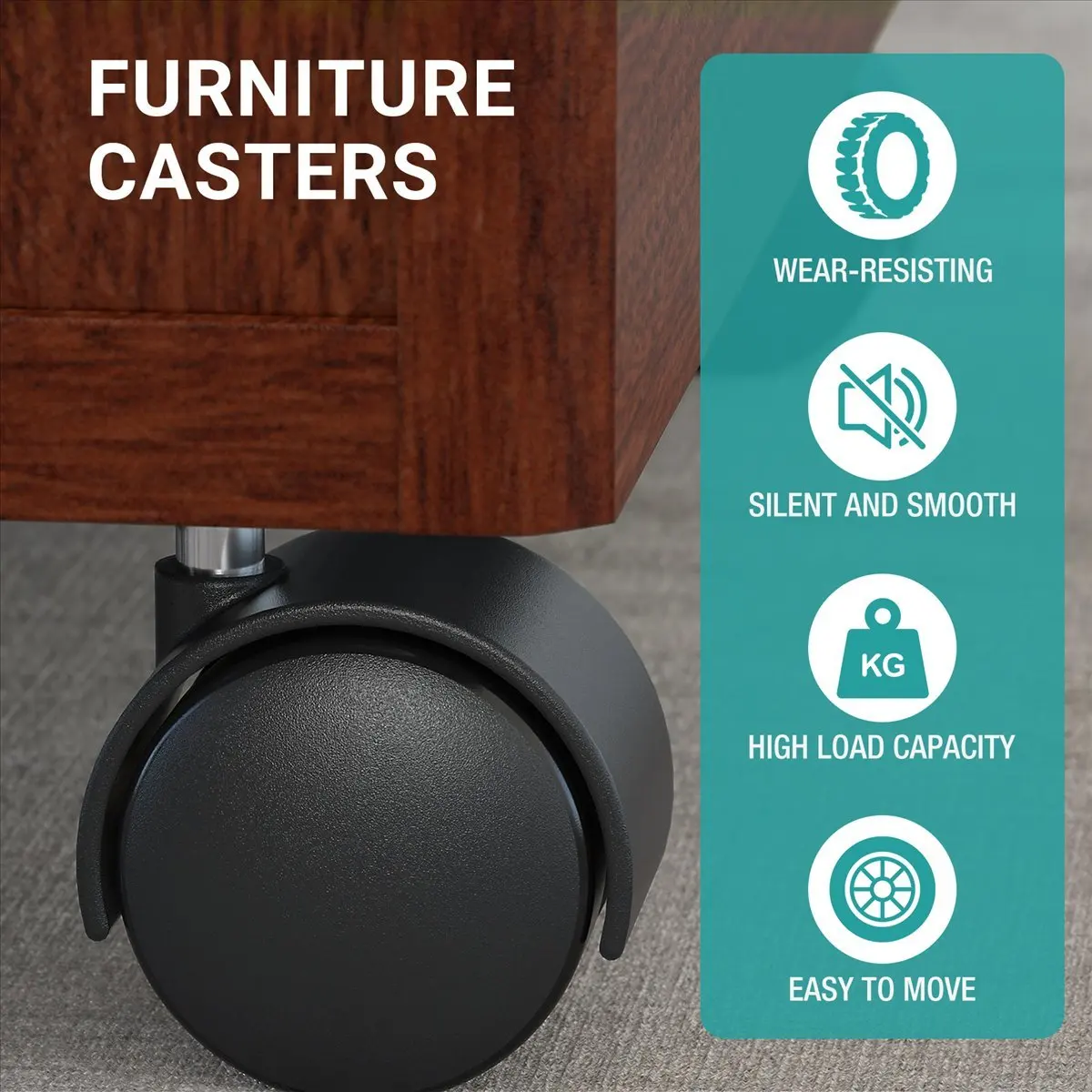 BHBL Set of 4 Screw in Caster Wheels - 2 with Lock Function