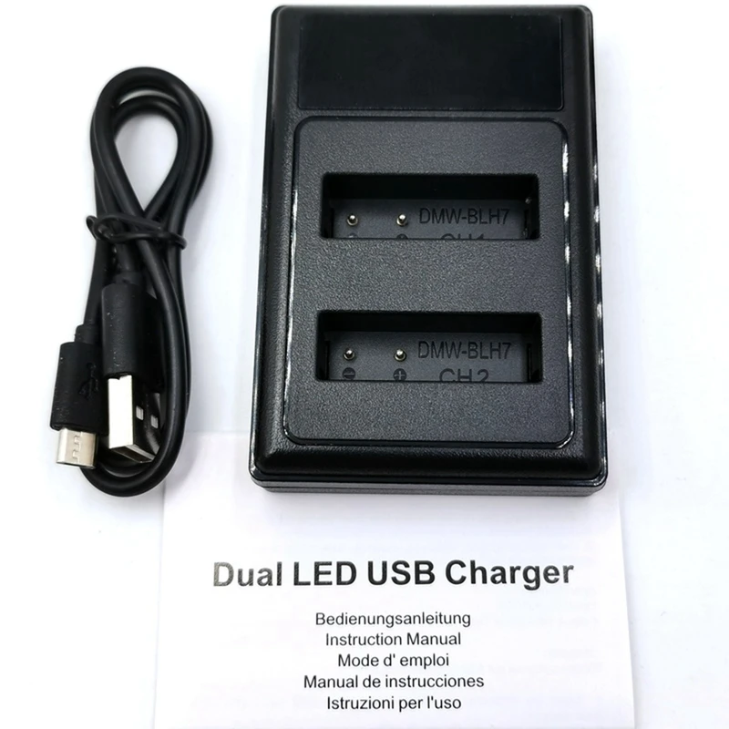 【Must-Haves】DMW-BLH7 LED USB Dual Battery Charger For Panasonic DMC-GM1 GM5 GF7 GF8 LX9 LX10 LX15 DC-GF9 GF10 Digital Camera