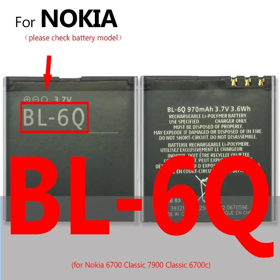 BL-4B BL-4C BL-4U BL-5B BL-5C BL-5CA BL-5CB BL-5CT BL-5J BL-6Q Battery For Nokia 6700 Classic 6700C E51i N82 N81 E51 BL 6Q 4C 5C