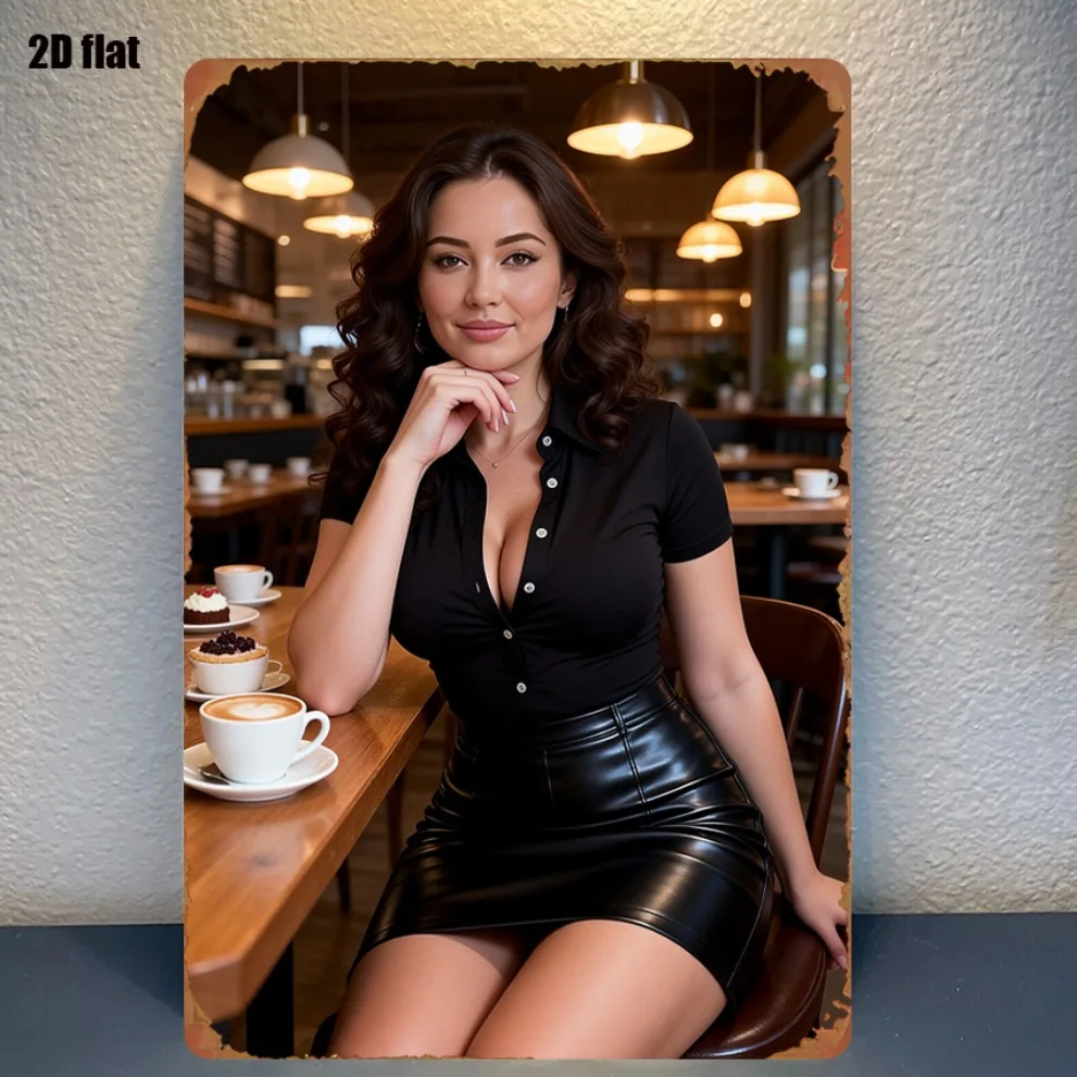 Fashion Metal Wall Art 8x12in, Vintage Coffee Scene Tin Sign for Home Theater Bedroom Decor, Easy to Hang