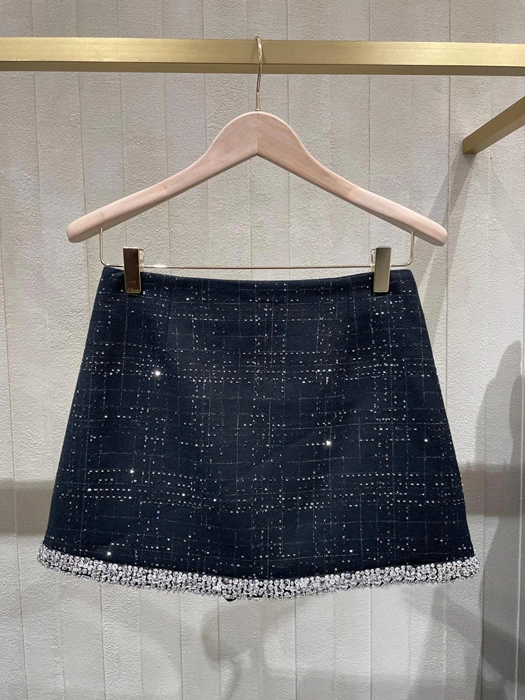 

High Waist A-Line Skirt with Heavy Embelliment Diamond Pring ort Length f Body Skirt for Women Ele Sle