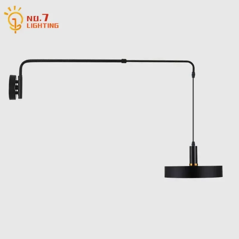 Imagem -02 - Industrial Pólo Longo Balanço Braço Preto Luz de Parede Suporte Led Lâmpada Ajustável Telescópico Rotativo Interior Arandelas Quarto Sofá