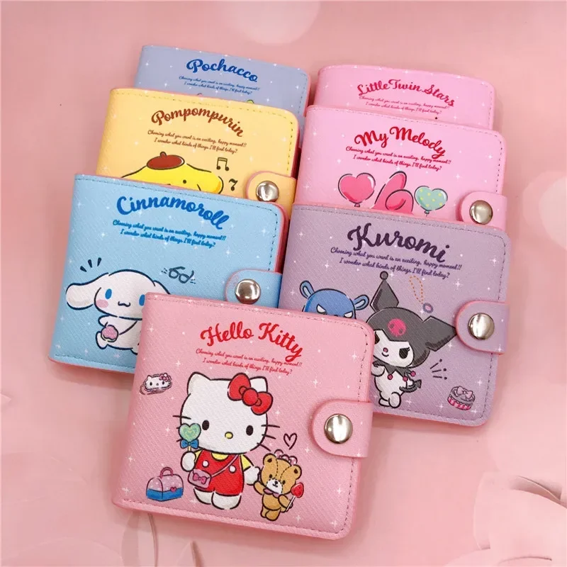 Kawaii dos desenhos animados olá kitty cinnamoroll minha melodia kuromi sanrio plutônio casual saco de dinheiro moeda bolsa titular do cartão carteira com botões