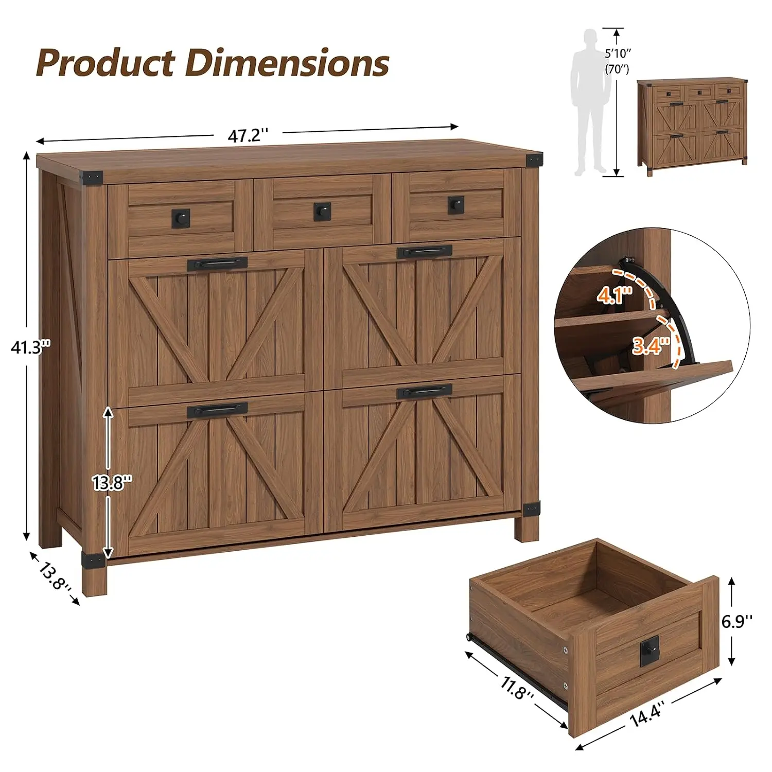 Shoe Cabinet with 4 Flip Drawers & 3 Storage Drawers for Entryway Organizer, Customized