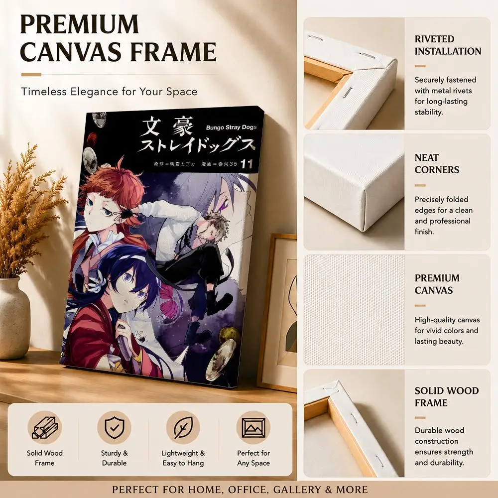 Classic Anime B-Bungo Stray Dogs Framed Wall Painting Canvas Art Poster with Solid Wood Frame for Living Room Home Decor
