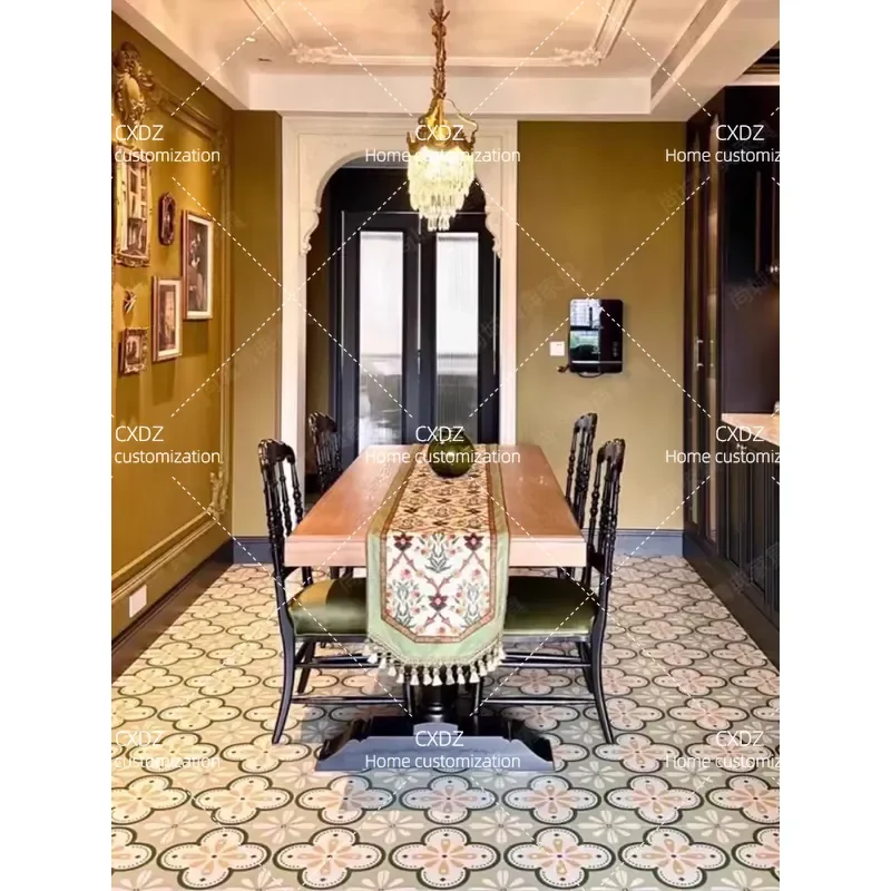 American Solid Wood Long Dining Table French Retro Style Simple Oval Design for Home Kitchen Restaurant Furniture
