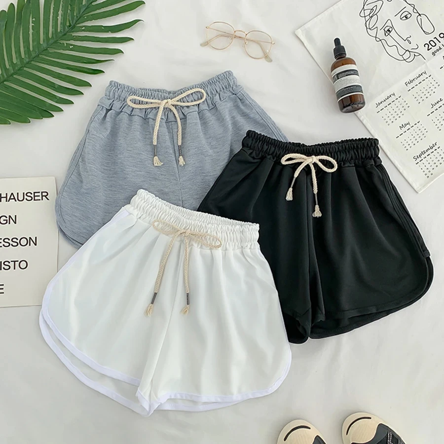 Lace Up Casual Summer Shorts Women Elastic Slim Straight Shorts Ladies Fashion Beach High Waist Black White Shorts Female