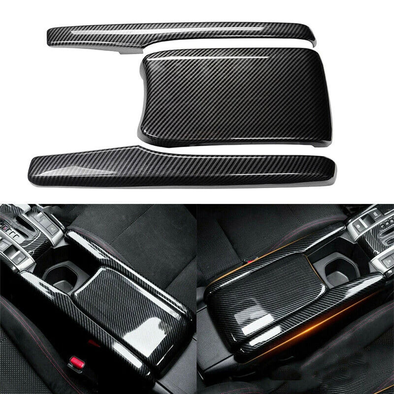 3PCS/Set Car Interior Center Console Armrest Box Panel Trim Sticker Carbon Fiber Look Fit For Honda Civic 2016 2017 2018-2021