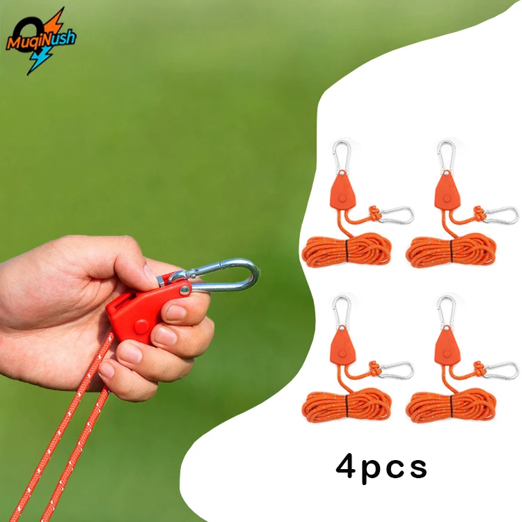 

MuqiNush 4pcs 4m/157" Night Light Reflrctive Pulley Adjustable Metal Rope for Outdoor Camping, Tent and Picnic with Hanging Hook