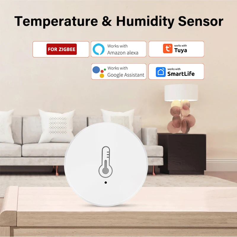 Tuya ZigBee-Sensor Inteligente de Temperatura e Umidade, Alimentado por Bateria, Segurança Doméstica Inteligente, Trabalhar com Alexa, Google Home, Vida Inteligente