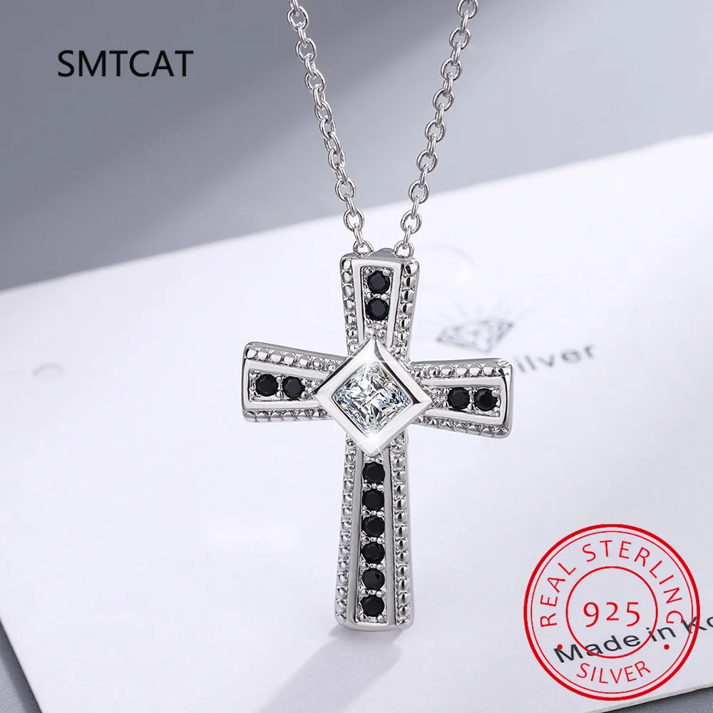 

Натуральная черная шпинель, стерлинговое серебро 925 пробы, кулон с крестом, ожерелье для женщин, драгоценный камень, ювелирные изделия, Colar de Prata, свадебный подарок