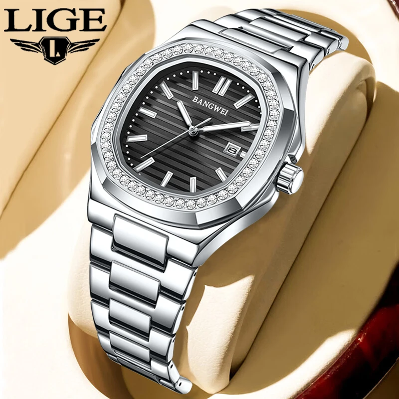 LIGE ธุรกิจนาฬิกาผู้ชายนาฬิกาควอตซ์กันน้ำนาฬิกาส่องสว่างสไตล์สายสแตนเลสกีฬานาฬิกาสำหรับชายรีโลจ ฮอมส์