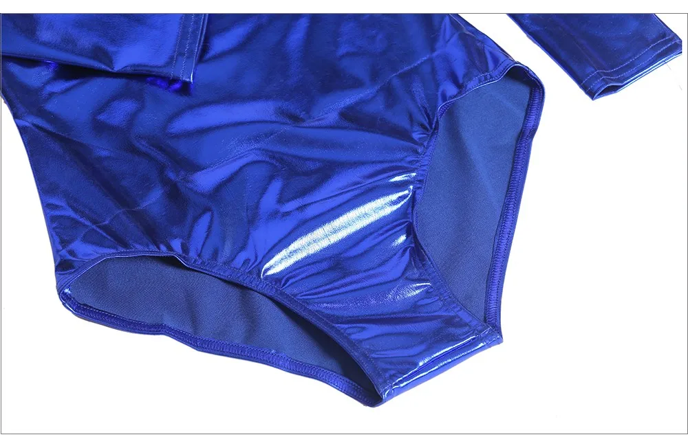 Mulher brilhante metálico elastano collants dança manga longa ballet traje palco adulto bodysuit arte ginástica roupas competição