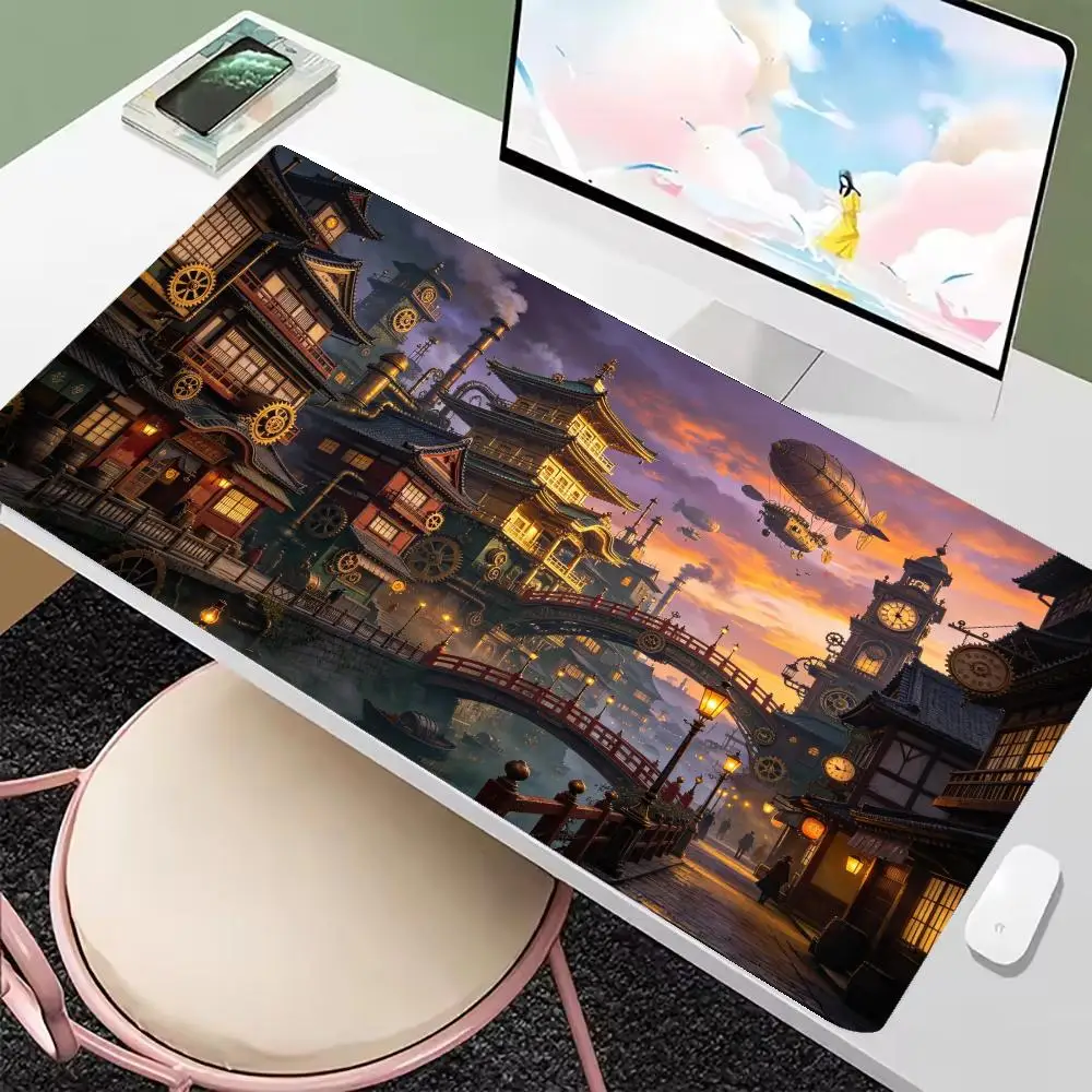 Cyber Fuji Mountain Ukiyo E Gaming Mouse Pad Smooth Glide Stitched Edges Large Size For Esports Office Desk Decor