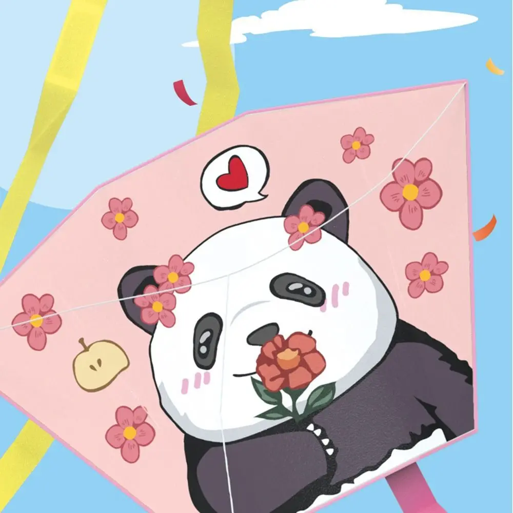 Cerf-volant de poche sans cadre pour sortie à ressort, facile à voler, cerf-volant à vent Panda de dessin animé pliable, ligne de cerf-volant de 50 mètres