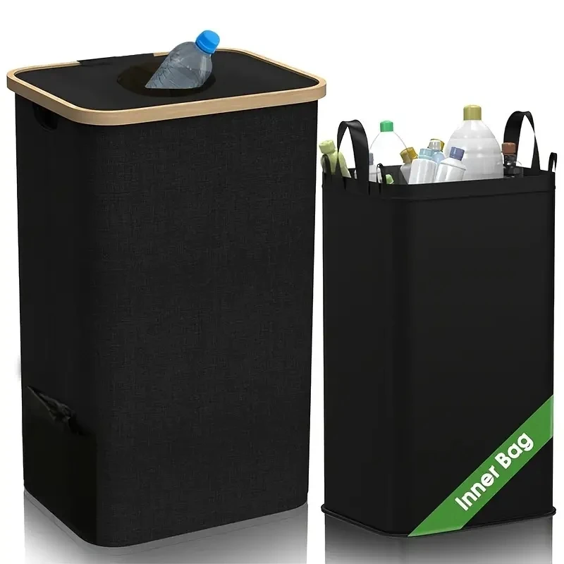 Collapsible Empty Bottle Storage Basket with Lid Removable Tote Bag Bottle Storage Basket Wastewater Bottle Collection Bin