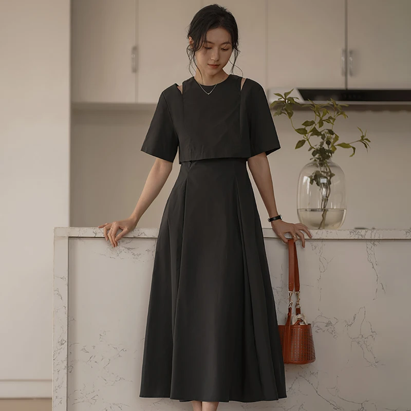 

Новая женская летняя элегантная корейская ажурная блузка с коротким рукавом и вырезами на плечах, А-силуэт, подходит для повседневной носки