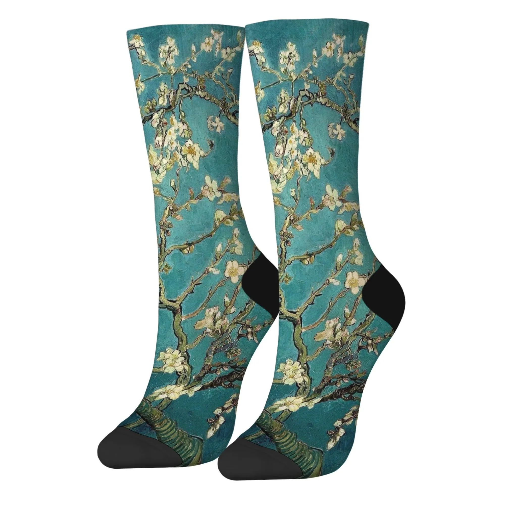 Van Gogh Inspire Brushstroke Almond Tree Socks Vibrant Pink Blossoms with Thick Impasto Texture Artistic Aesthetic Fashion