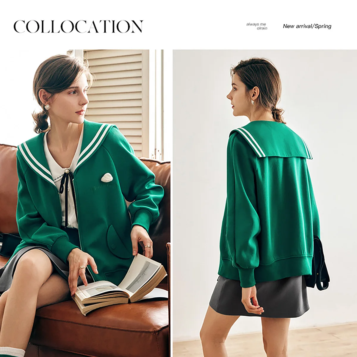 

OLrain, французская куртка на молнии, женская толстовка с вышивкой, осень 2022, новинка в консервативном стиле, женская верхняя одежда с матросским вырезом O22QW63329