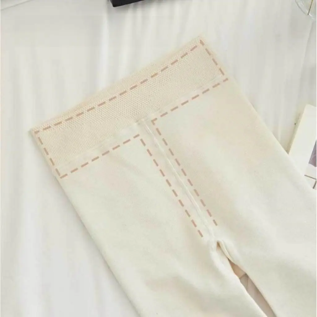 

Women's High Waist Velvet Leggings Spring Autumn Vertical Striped Pantyhose plus Size Warm Long John Cotton Pants White Step-On