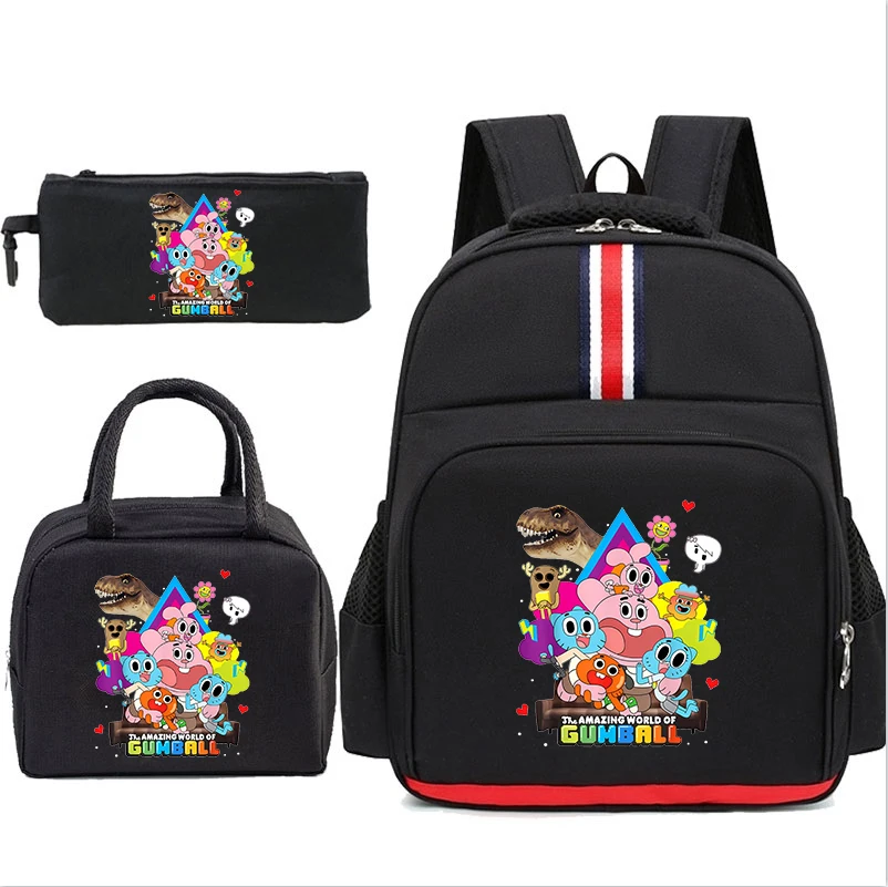 3Pcs/set The Amazing World of Gumball Backpack for Girl Boy Student with Lunch Bag Children Casual School Bags Anime Backpack