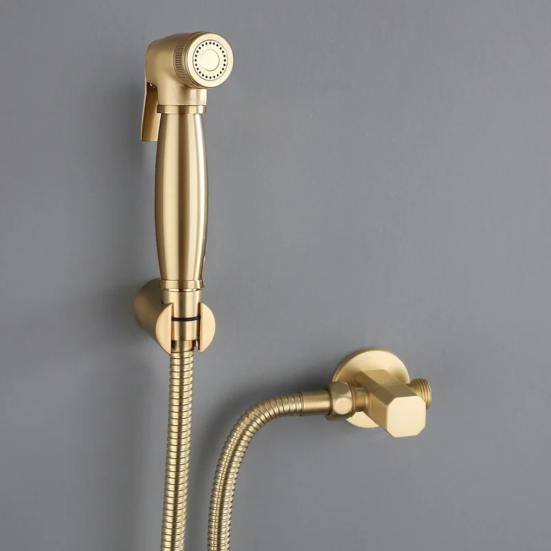

Modern Brushed Gold Brass Bidet Set Wall Mounted Toilet Handheld Bidet Sprayer
