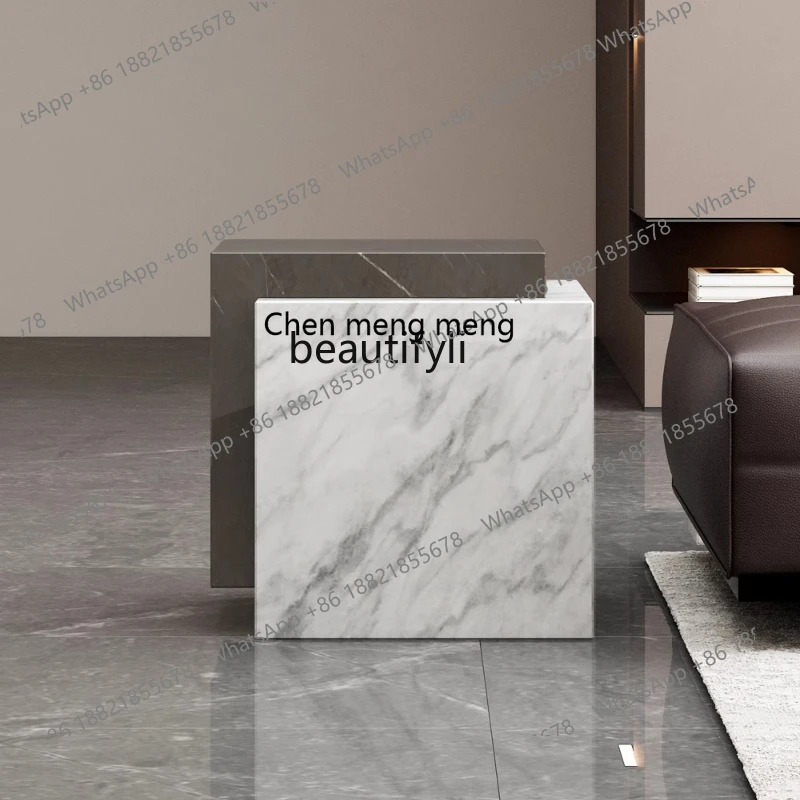 E153 Modern minimalist natural marble Italian light luxury living room corner flower stand sculpture table