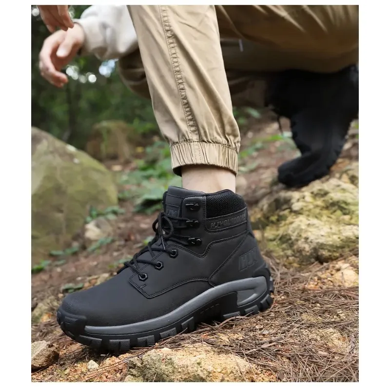 야외 미끄럼 방지 하이킹 부츠 남성용 오토바이 부츠 작업용 발목 부츠 하이탑 가죽 남성용 부츠 통기성 사막 전투 부츠