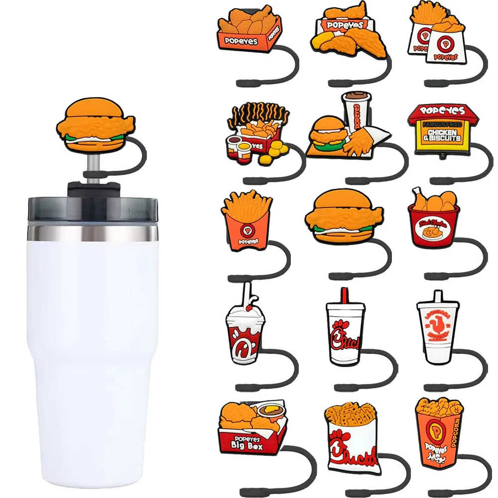

Cute cartoon Fried Chicken burger straw cap Cartoon 10MM drinking straw plug reusable spillproof drinking cup straw cap pendant