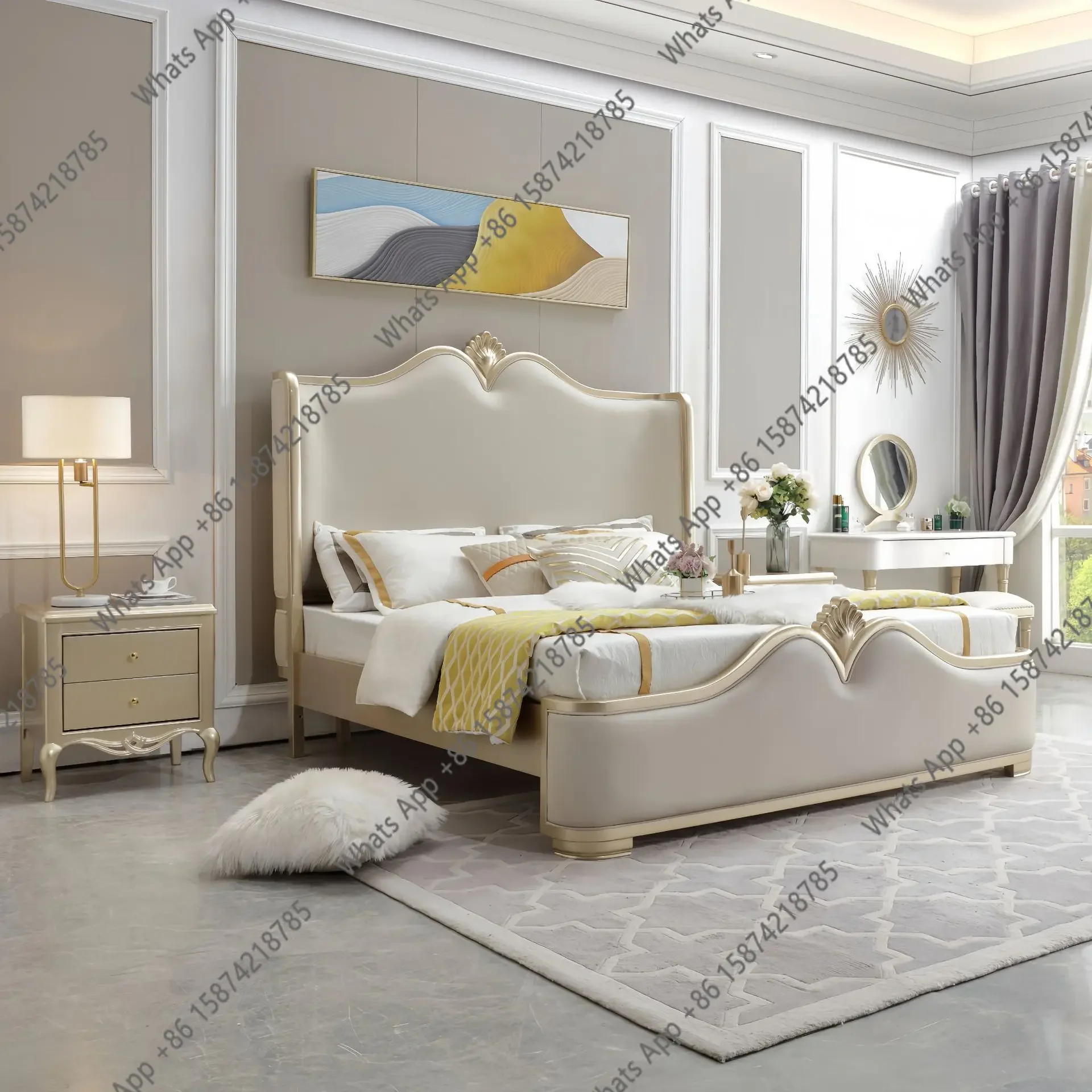 Y65 American Light Luxury Solid Wood 1.8 Large Bed French Crown Bed Modern Simple Master Bedroom Bed European Cream Style Weddin
