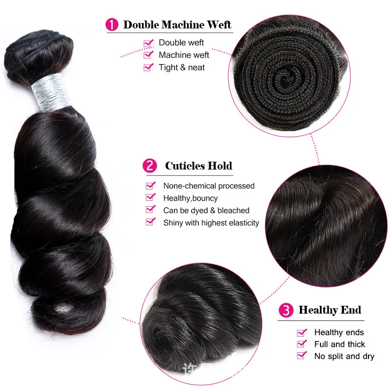 30インチ 1/2/3ピース 12Aグレード ルーズウェーブ人毛束 ダブルウェフト ヘアエクステ 100g/ピース フルエンド ナチュラルカラー ブラジリアンバージン