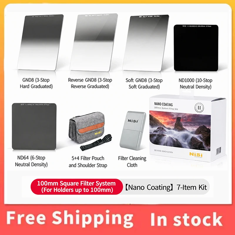 NISI Professional 100mm Square 7pcs Filter Kit, GND ND1000 Reverse Graduated ND Filter, Polarizer for 100mm Filter Holder