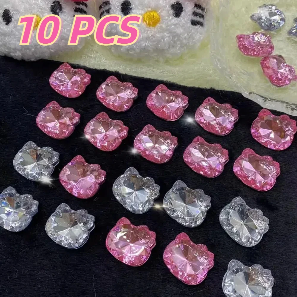 10PCS Hello Kitty Nail Charms Rhinestones Kawaii Cartoon Hellokitty Head Crystal Jewelry DIY Phone Case Crafts Nail Accessories