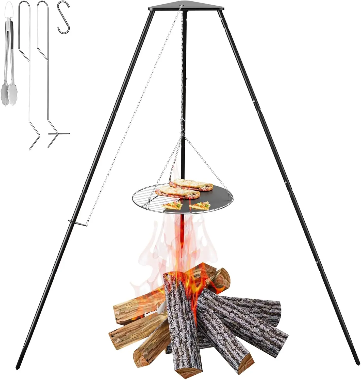 

Штатив для приготовления костра, оборудование для приготовления костра, круглая решетка для гриля с регулируемой высотой для барбекю, пикника на открытом воздухе Cookwar