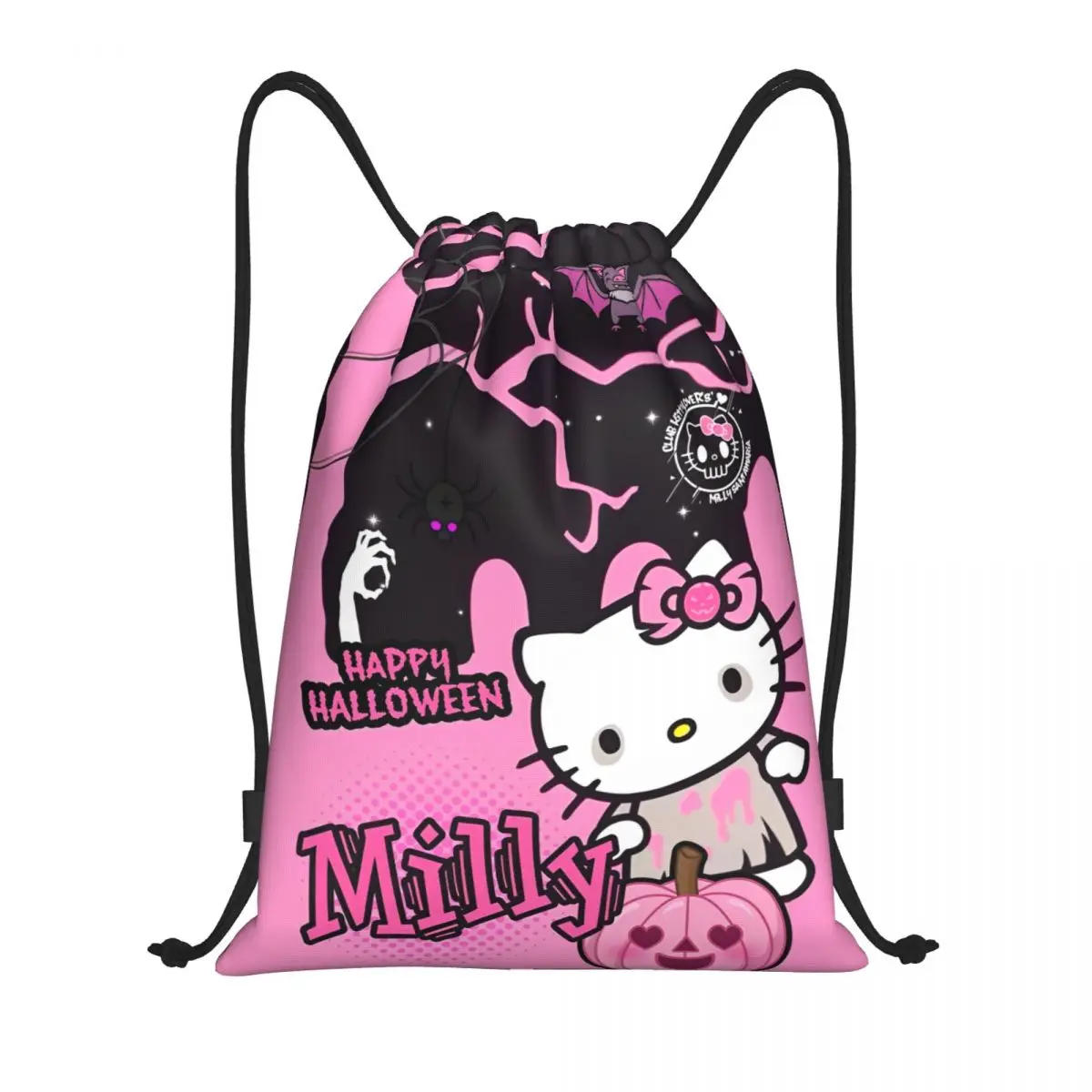 

Милый рюкзак Hello Kitty на шнурке для Хэллоуина, спортивный рюкзак для спортзала, сумка на шнурке для упражнений