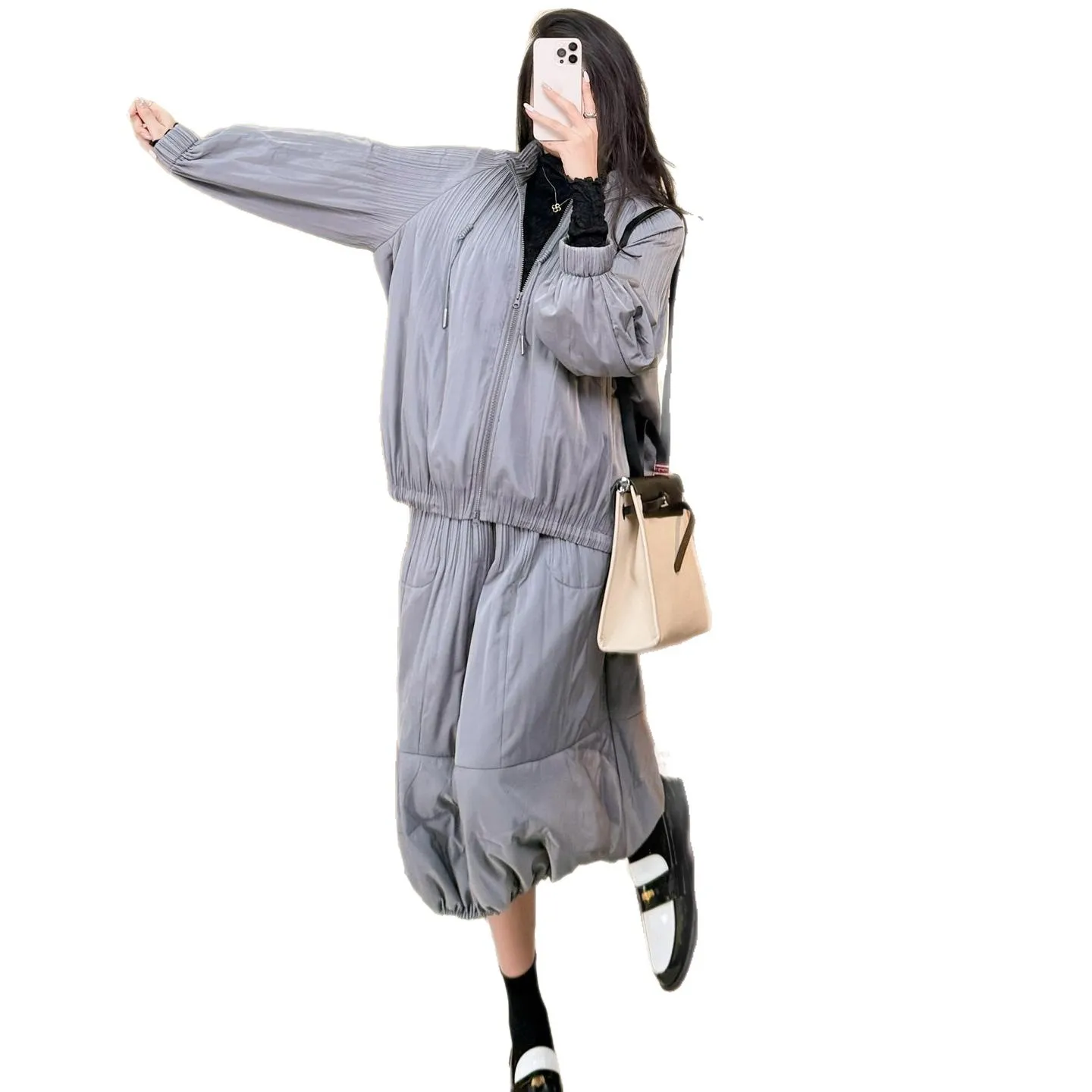 Miyake Pleated Autumn and Winter New 2025 Cotton Suit Set Skirt Cotton Coat Jacket Fashionable Cotton Half Skirt Two-piece Set