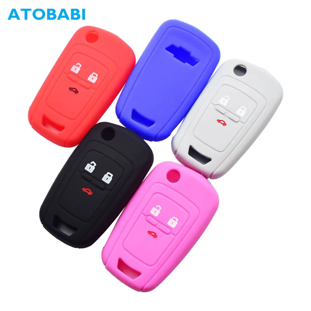 Silicone Car Key Case 3 Button Folding Remote Control Fob Protector Cover Keychain Bag For Chevrolet Cruze Malibu Equinox Impala