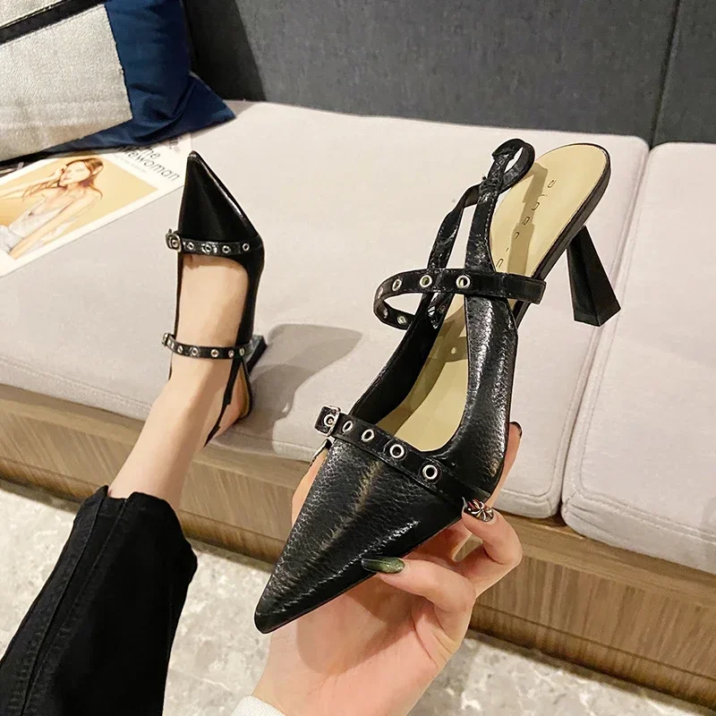 New Brand Women Sandal Shoes Fashion Pointed Toe Shallow Ladies Elegant Belt Buckle Slingback Shoes Shallow Dress Pumps Shoes