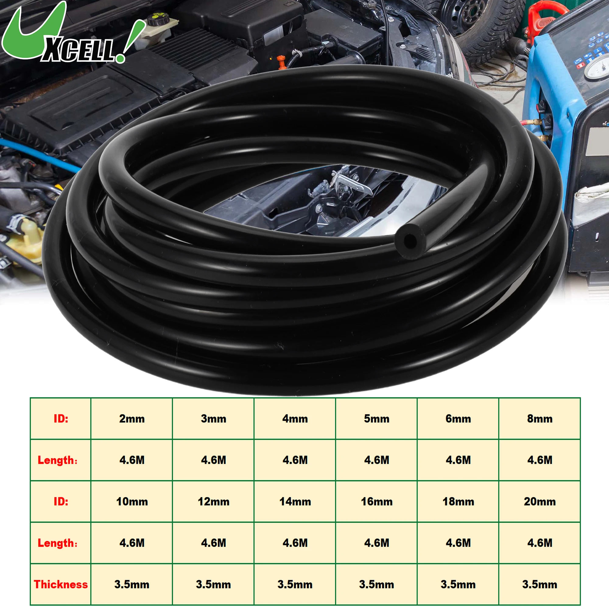 

UXCELL 4.6M Long Silicone Vacuum Tubing Hose Engine Car Vacuum Line Silicone High Temperature 2mm-20mm ID 3.5mm Thickness