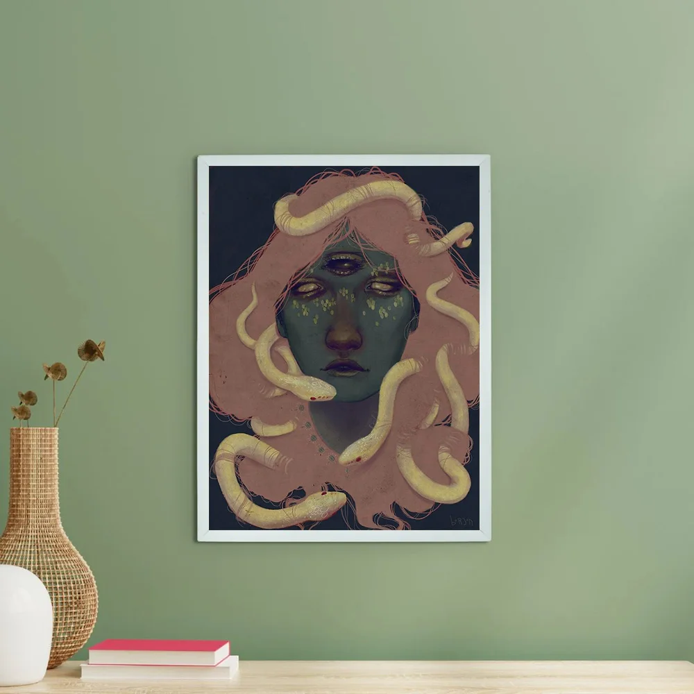 باطني الثعبان آلهة قماش جدار الفن القوطية الخيال ديكور ساحر الظلام ديكور فني للمنزل هدية فريدة من نوعها مخلوق باطني اللوحة #6